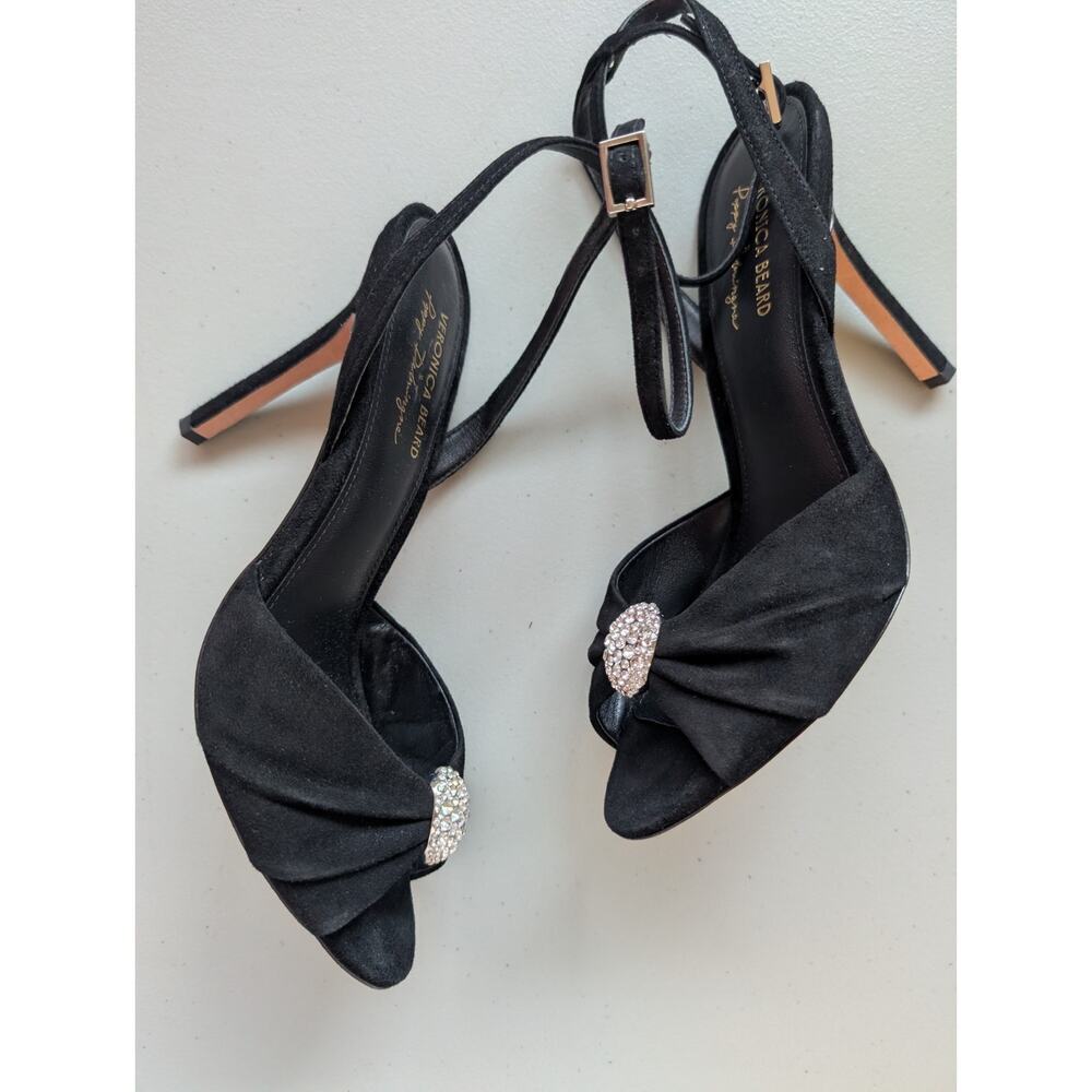 NIB Veronica Beard Genevieve Embellished Peep-Toe Sandal Sz US 7.5M Black - Picture 4 of 13